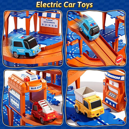 Puzzles Track Race Cars Toys for Kids Age 3-8 5-7, 4-Tier Race Track with 3 Cars, Toddler Educational Floor Puzzle Car Games Toys for Boys and Girls Toddlers, 3 4 5 6 7 8 Years Birthday Gift