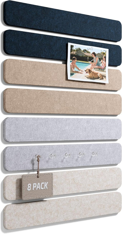 Fluxynara 13" x 2" Felt Wall Panels, Nordic Slate | 8-Pack Includes 50 Push Pins and Adhesive Tabs for Photos, Notes and Decor in Bedroom Doors, Home Office or Studios