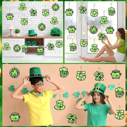Qyeahkj 36 Set St. Patrick's Day Suncatchers Crafts for DIY Shamrock Window Tissue Paper Craft Kit Hanging Decor for St. Patrick's Day Home Activity Art Project Birthday Party Favor