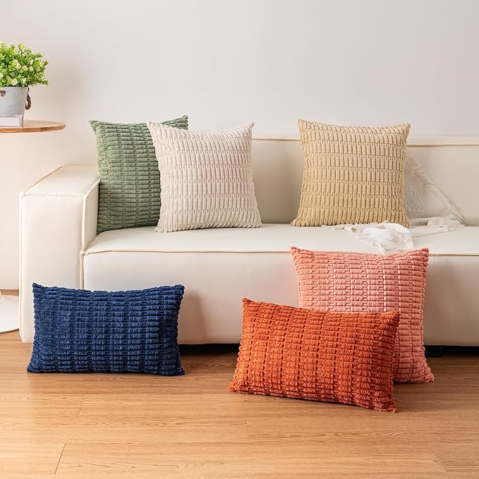 Aegero Pack of 2 Corduroy Decorative Throw Pillow Covers 24x24 Inch Soft Striped Pillow Covers Modern Farmhouse Home Decor for Sofa Living Room Couch Bed（Cranberry Red）