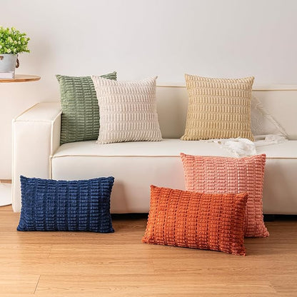 Aegero Pack of 2 Corduroy Decorative Throw Pillow Covers 26x26 InchSoft Striped Pillow Covers Modern Farmhouse Home Decor for Sofa Living Room Couch Bed（Cream White）