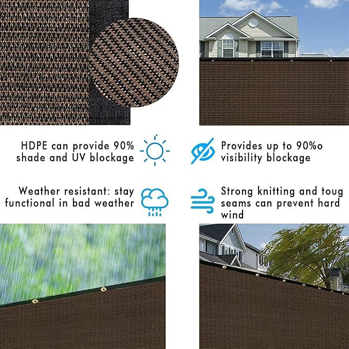 UPGRADE Privacy Fence Screen 4'x38' Brown Outdoor 90% Visibility Blockage 170 GSM Mesh Shade Cover Panels for Backyard,Balcony,Home Decoration with Zip Ties,Customized Avaliable