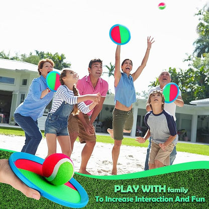 Charniol Kids Toys Toss and Catch Game Set Beach Game Outdoor Ball Sports Games Toss and Catch Ball Nylon Toys for Kids Adults(Pink, Green,Light Blue,12 Paddles 6 Balls)