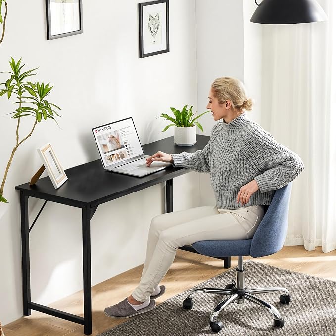 Sweetcrispy 63-Inch Small Computer Desk for Bedroom, Black | Gaming Writing Work and Study Desk for Home Office, Sturdy Metal Frame and Compact Modern Design with X-Shaped