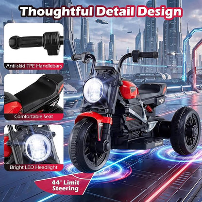 Costzon Toddler Motorcycle, 6V Chopper Kids Motorcycle Ride On Toy with LED Headlight, Music, Story, 3-Wheel Stable Electric Motorbike for Toddlers Boys Girls (Red, 31" x 18.5" x 19.5"(L x W x H))