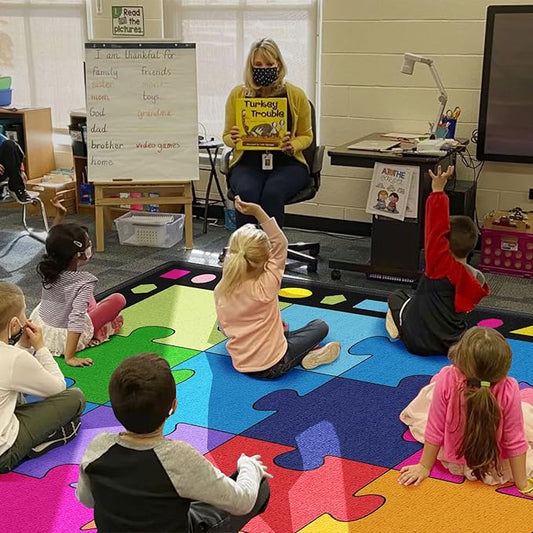 Booooom Jackson Large Classroom Rug Colorful Puzzle Classroom Carpet 7'5"x13'Classroom Rug with Non-Slip Backing School Preschool Rug Classroom Elementary Classroom Rug(Pz10C-4023)