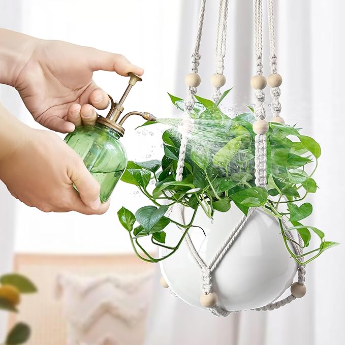 3 PCS Macrame Plant Hanger Indoor Hanging Planter Basket with Wood Beads Plants Holder Decorative Flower Pot Holder (POTS NOT Included) (Ivory White)