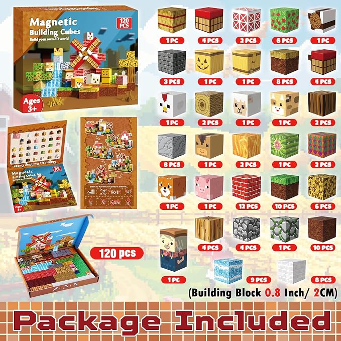 Goody King Magnetic Blocks | 120PCS Magnetic Building Blocks,Magnetic Blocks Farm,STEM Montessori Sensory Toys for Toddlers Kids Boys Girls Ages 3 4 5 6 7 8 9 10 Christmas Birthday Easter Gifts