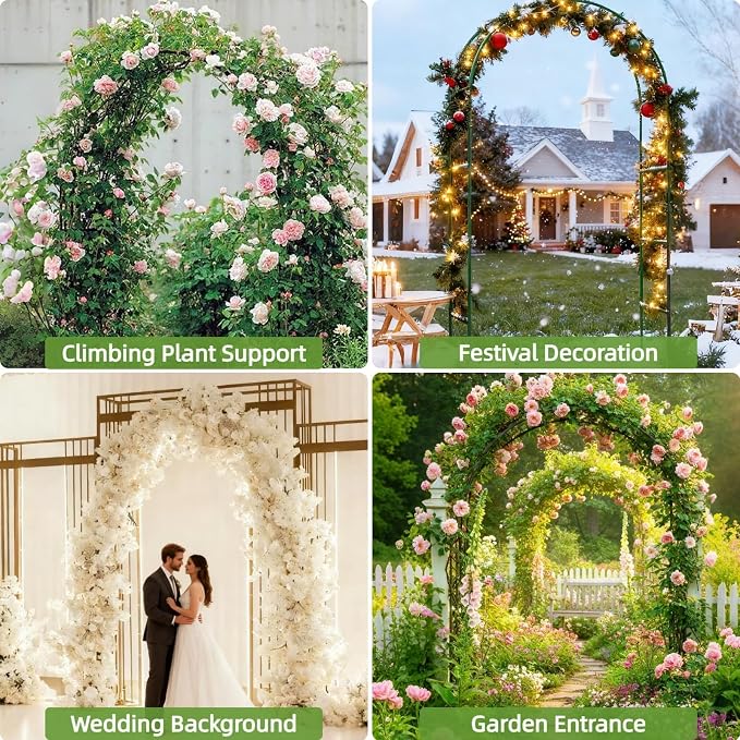 Thickened Metal Garden Arch with Detachable Base, 16mm Rust-Resistant Archway for Climbing Plants, Dual Size Convertible Arbor for Wedding & Party & Garden Decoration