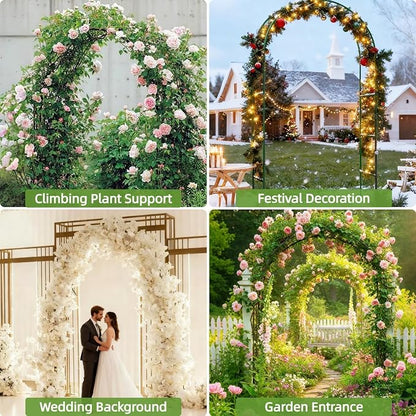 Thickened Metal Garden Arch with Detachable Base, 16mm Rust-Resistant Archway for Climbing Plants, Dual Size Convertible Arbor for Wedding & Party & Garden Decoration