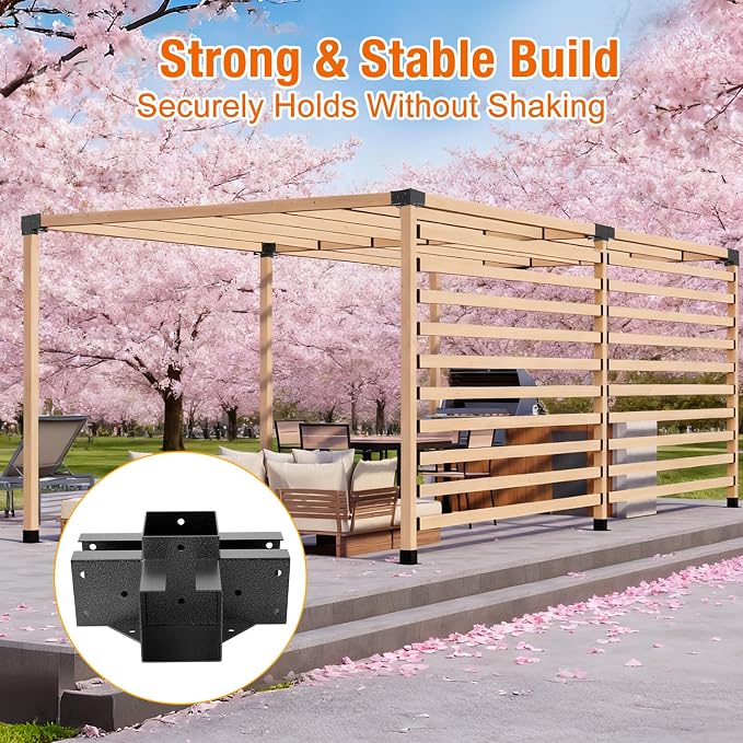 3-Way & 4-Way Pergola Brackets, 4"x4" Pergola Kit, Wood Post Base Bracket for Gazebos, Patio Pergolas, Log Cabin, Wooden Beams (12PCS)