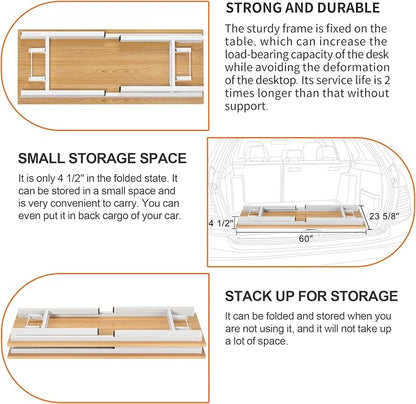 Need Office Computer Desk 60 Inch Sturdy Folding Laptop Table Teak | White Frame Writing Gaming Work Table/Foldable Home Office Desk/Sewing Table, No Assembly Required