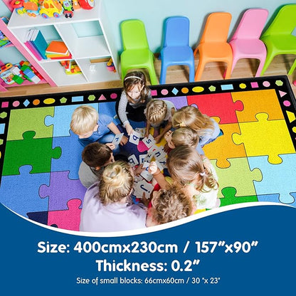 Booooom Jackson Large Classroom Rug Colorful Puzzle Classroom Carpet 7'5"x13'Classroom Rug with Non-Slip Backing School Preschool Rug Classroom Elementary Classroom Rug(Pz10C-4023)