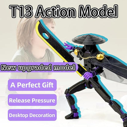 T13 Assembly Completed Action Figures,T-13 Action Figure, Robo 13 3D Printed Action Figure - The Ultimate Hero for Action-Packed Playtime,5.2 Inch, Black Purple