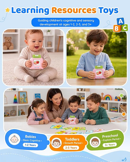 Aullsaty Talking Flash Cards for Toddlers Ages 1-3, 224 Words Montessori Speech Therapy Toys, Autism Sensory Toy, Educational Learning Speech Therapy Birthday Gifts for Boys Girls (Pink)