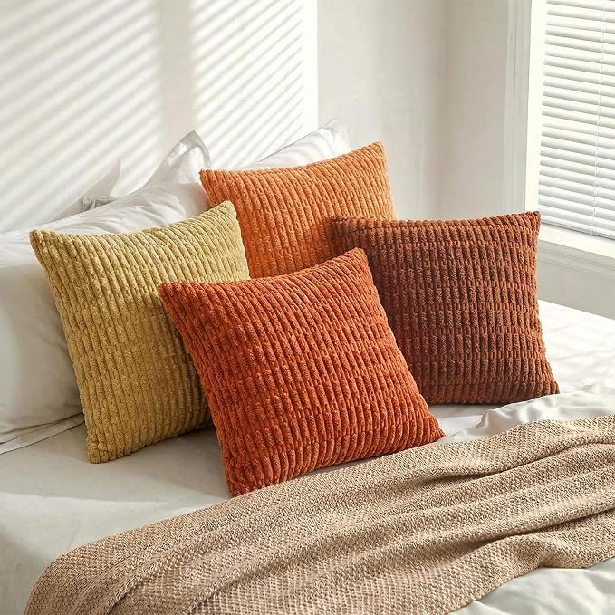 Fancy Homi 4 Packs Decorative Throw Pillow Covers for Living Room Couch Bed, Modern Farmhouse Boho Home Décor Accent Cushion Case, 22" x 22", Burnt Orange Series