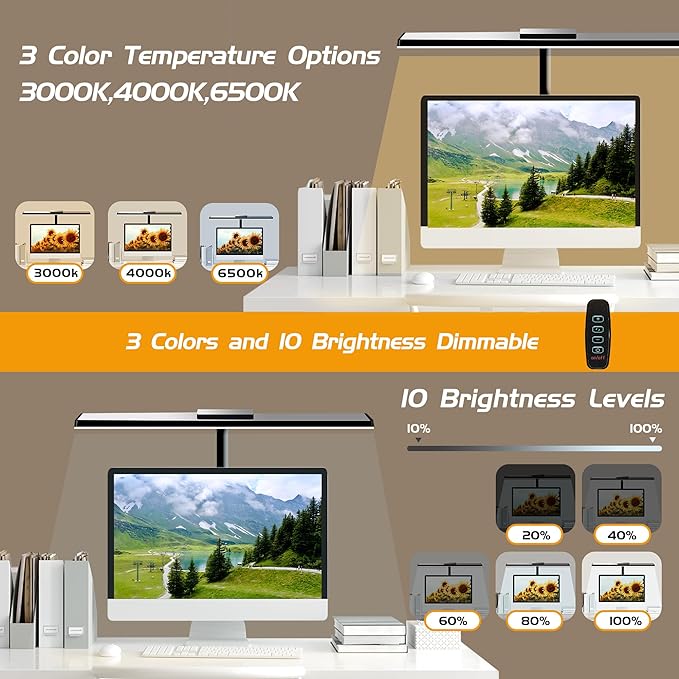 LED Desk Lamps for Home Office Eye-Caring Architect Lamp with Clamp 3 Colors 10 Brightness Adjustable Gooseneck Table Light with Key Control Workbench LED Reading Lamp