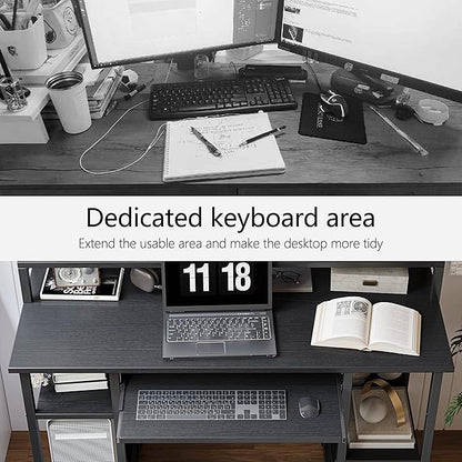 BANTI 47 Inch Computer Desk with Storage Shelves Monitor Stand Keyboard Tray, Home Office Desk, Study Writing Table, Black