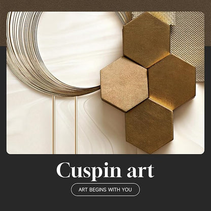 Framed Modern Luxury Gold Wall Art for Living Room, 3 Piece Bright Style Art Prints Paintings Artwork for Walls, Bronze Cirle Geometric Pictures for Dining Room Office Bedroom Hallway Wall Decor 16x24 In
