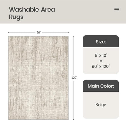 Valenrug Washable Rug 8x10 - Stain Resistant 8x10 Area Rugs for Living Room, Non Slip Backing Printed Rugs for Bedroom, Folable Machine Washable Area Rug(Beige,8'x10')