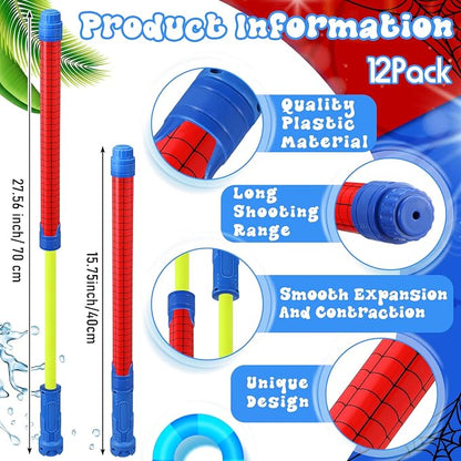 Halloscume 12 Pack Spider Water Blaster 15.75 in Water Shooter Blasters Gun Party Favors for Kids Summer Birthday Outdoor Swimming Pool Backyard Beach Summer Games
