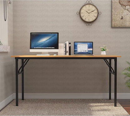 Need Home Office Desk - 62 Inches Large Computer Desk Sturdy Black Table Foldable Desk Gaming Computer Table No Assembly Required Teak AC5BB(157.5 * 60) | Black Frame Writing Gaming Work Table/Foldable Home Office Desk/Sewing Table, No Assembly Required