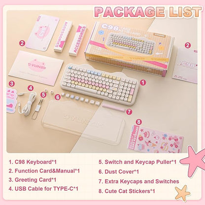 YUNZII C98 Cute Cake Wireless Mechanical Keyboard(Beige, Milk Switch) | 99 Keys with Number Pad, Hot Swap, PBT MOA Keycaps, BT5.0/2.4G/USB-C, Gasket Mount, Custom RGB Backlit for Win/Mac