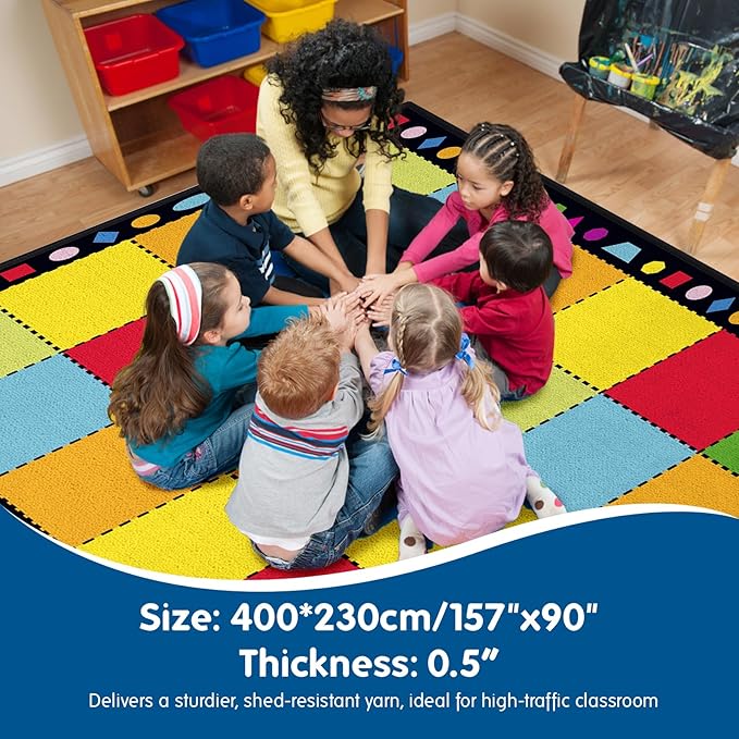 Booooom Jackson Ultra Thick Nylon Classroom Rug Elementary,13'x7'7'' Large Classroom Carpet Preschool Seating Rug for School, Colorful Classroom Rug for Class with 0.5'' Non-Slip Backing
