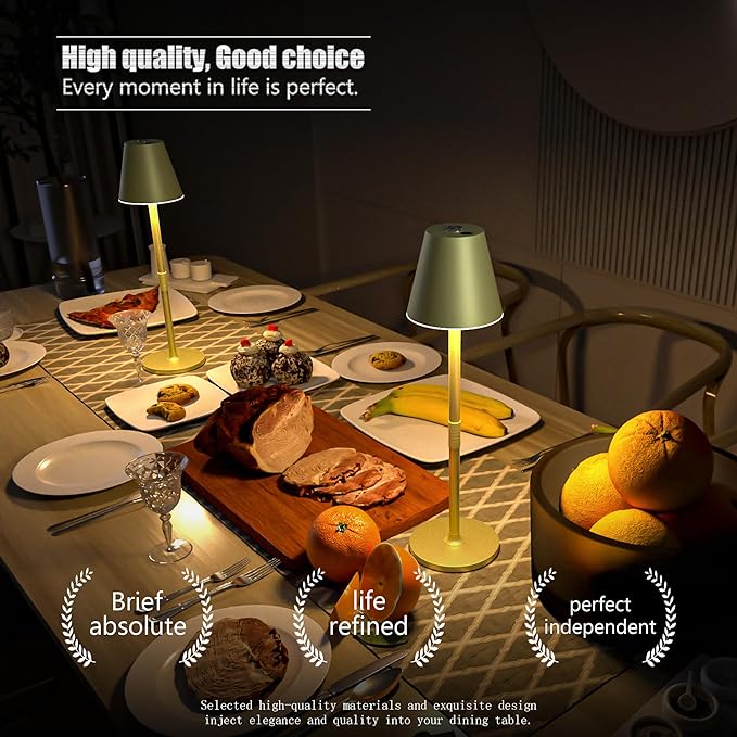 LED CordlessTable Lamp,4000mAh Rechargeable Battery Desk lamp,3 Level Brightness Night Light, Simple Design, for Couple Dinner/Coffee Table/Restaurant/Bedroom(Champagne gold 4Pack)