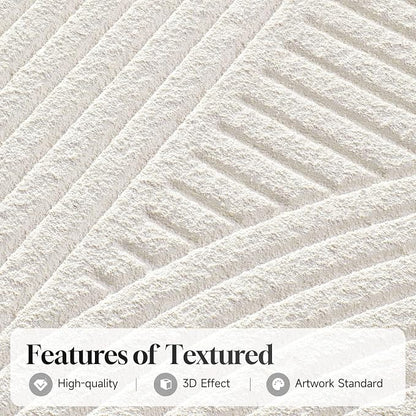 Large Framed 3D Textured Abstract Wall Art for Living Room, 3 Piece Modern White Geometric Pictures Wall Decor, Minimalist Line Paintings for Bedroom Dining Room Hallway Office 24x36 In