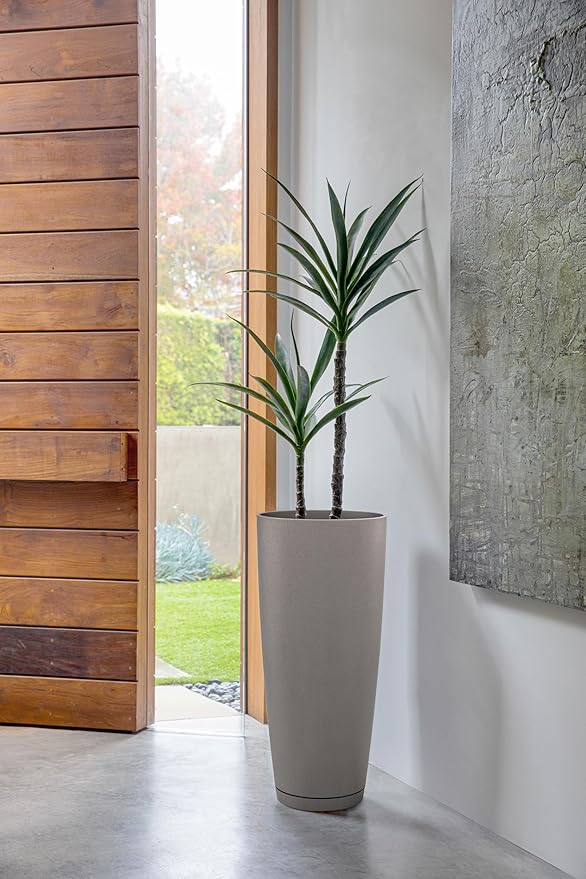 Veradek Vega Round Tall Planter Pots for Indoor/Outdoor Use | Made from Plastic - Stone Mix with Drainage Holes | Perfect for Small to Large Succulent Plants, Flowers, Modern Interior Plants