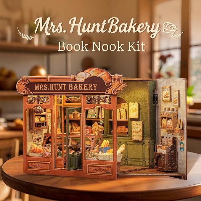 CUTEBEE Book Nook Kit, DIY Miniature House Kits for Adult and Teens, Dollhouse Booknook Tiny House, Bookshelf 3D Wooden Puzzle, DIY Craft Gifts for Family and Friends (Mrs.Hunt Bakery)