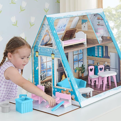 Delta Children Ski Chalet A-Frame Dollhouse - Includes 15 Accessories - Fits 12-inch Dolls - Pretend Play Dream Gift for Ages 3+