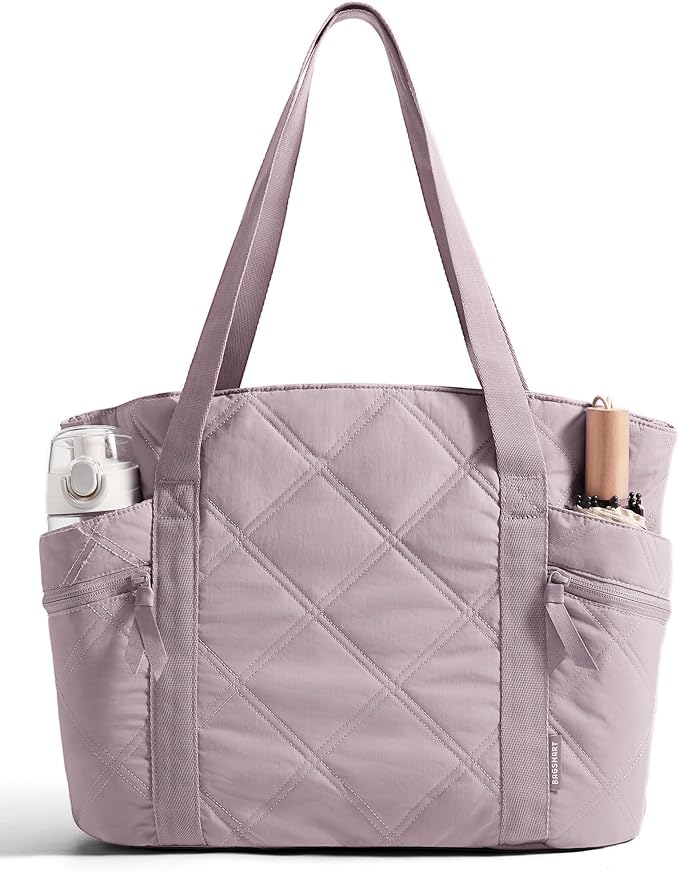 BAGSMART Crush Tote Bag for Women, 20L Puffer Work Tote with Zipper | Quilted Nurse Hospital Bag For Travel College Gym