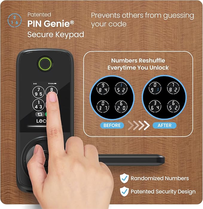 Lockly Secure Pro Smart Lock with Handle - Biometric Fingerprint & Patented Anti-Peep PIN Genie Keypad, Built-in Wi-Fi Keyless Entry Door Lock, App Remote Control, Works with Alexa & Google Assistant