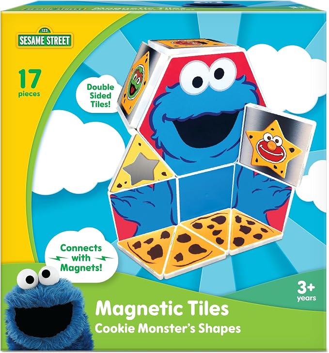 CreateOn Sesame Street Cookie Monster’s Shapes Magnetic Playset, Magnetic Building Toys, STEM & Montessori Educational Toys for Ages 3+, 17 Pieces