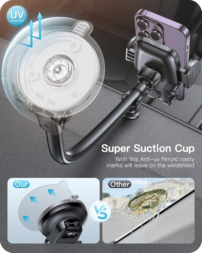 APPS2Car Car Phone Holder Mount Gooseneck Dashboard Windshield Suction Cup Phone Mount Anti-Shake Stabilizer Phone Car Cradle Compatible with All Cellphones & Thick Phone Case-H3S Carbon Fiber Style