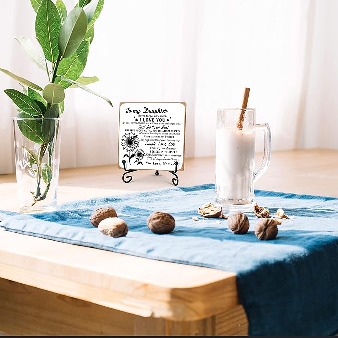 Daughter Gift from Mom, To My Daughter Gift Desk Decor Wood Plaque with Stand, Home Office Table Desk Sign Keepsake -A36