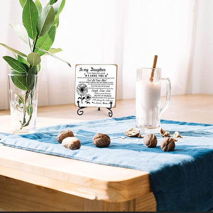 Daughter Gift from Mom, To My Daughter Gift Desk Decor Wood Plaque with Stand, Home Office Table Desk Sign Keepsake -A36