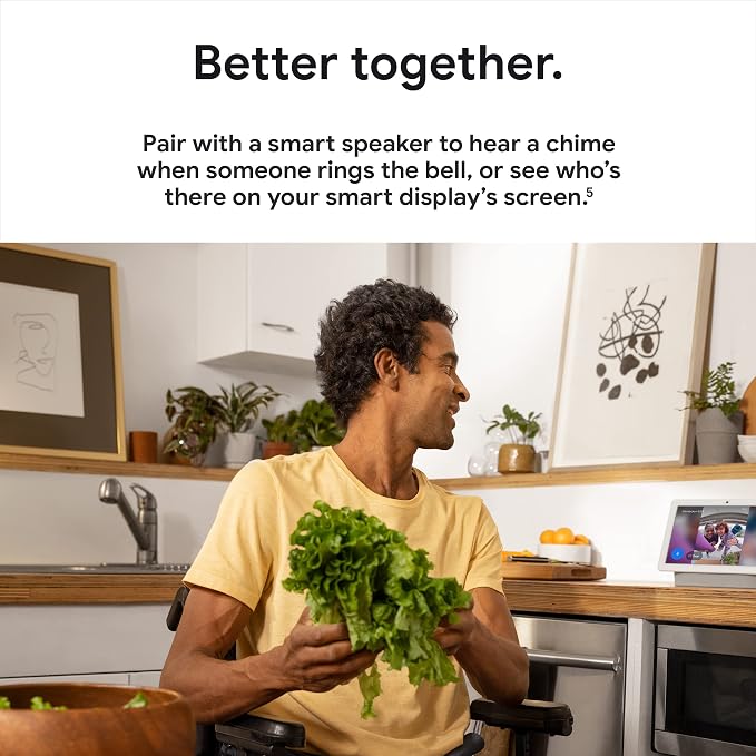 Google Nest Doorbell (Battery) - Ivy | 6x digital zoom video doorbell, HD, 24/7 live view, Night vision, HDR, works with Google Home & Gemini