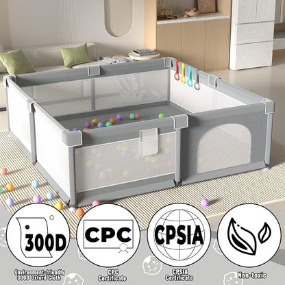 LUTIKIANG Extra Large Playpen for Toddlers, 79" X 71" with Gates, Baby Play Yards, Safety Indoor Play Area, Ocean Balls (Grey)