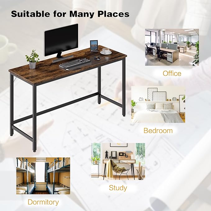 Shintenchi 55 inch Computer Desk, Study Workstation Modern Simple Design for Home Office, Student Writing Desk, Office Working Desk, Vintage Brown