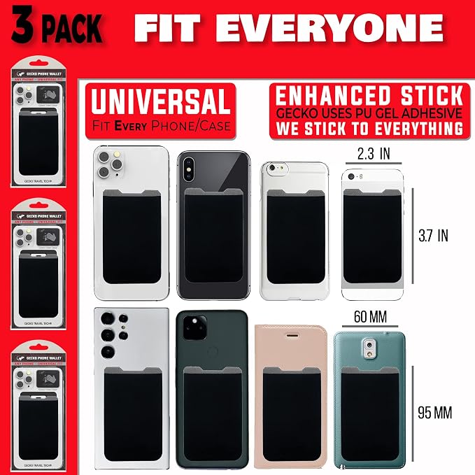 Phone Wallet - Adhesive Card Holder - Cell Phone Pouch - Stick on Lycra Pocket by Gecko - Carry Credit Cards and Cash