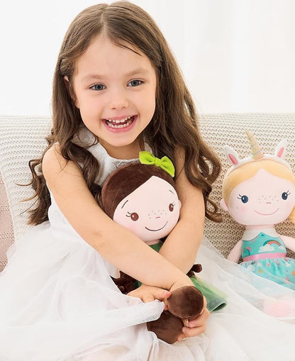 GAGAKU Soft Baby Doll Toys (16'') for Girls, My First Baby Rag Dolls for 1 Year Old Girl Birthday Gift Plush Doll Toys Machine Washable Baby Doll for Toddler Kids Infants - Forest Girl