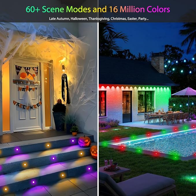 Sumaote Recessed Smart Deck Lights Kit, 10 Pack Ø 1.77" RGBW+IC Multicolor Dynamic Low Voltage Landscape Lights IP67 Waterproof Outdoor for Garden Yard Path Ground Stairs