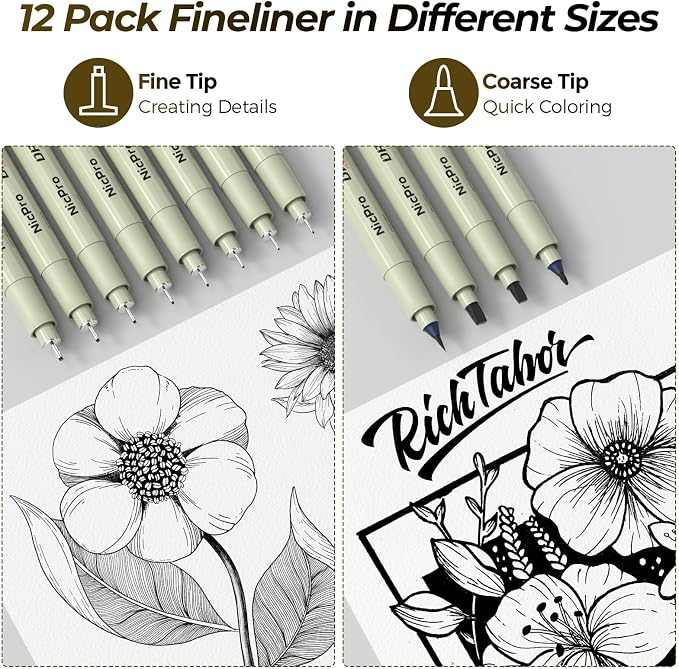 Nicpro 58PCS Art Drawing Supplies Kit in Leather Case, MP1000 Black Metal Mechanical Pencil Set with Drafting Pencil 0.5, 0.7, 0.9 & 2mm, 12 Micron Pen, Sketch Book, 30 Tube Lead Refills for Sketching