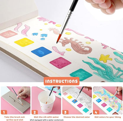 Cavnewt Watercolor Coloring Books for Kids Ages 4-8, Pocket Watercolor Painting Book Sets, Mess Free Paint with Water Books for Toddlers, Travel Activities Arts Party Birthday Gifts for Girls Boys