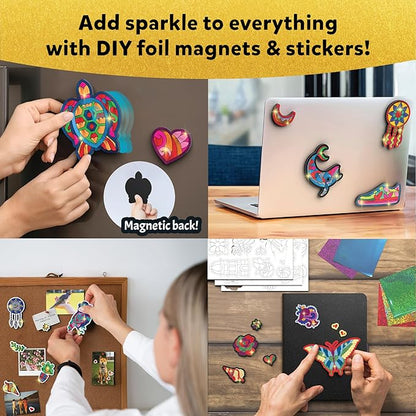 Skillmatics Foil Fun - Pretty Patterns, 18 DIY Magnets Mess-Free Art, Colorful Creative Party Activity, Craft Kits, 60+ Foam Stickers, Gift for Kids, Teens, Adults, Families, Screen-Free Entertainment