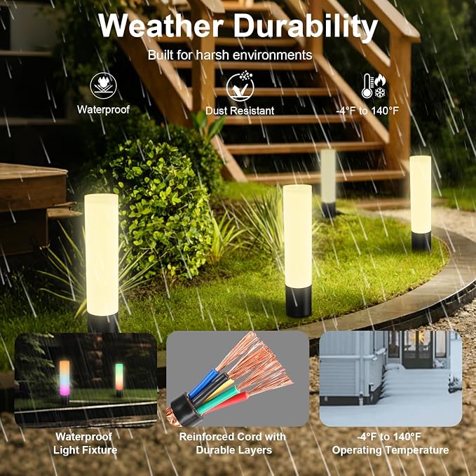 VTimes Outdoor Pathway Lights, Color Changing Walkway Lights, Waterproof Landscape Path Lights, APP/Control Box/Remote Control, Pathway Light Wired for Yard, Garage, Garden, Lawn Decor, 4 Pack