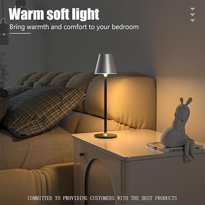 Modern LED CordlessTable Lamp,4000mAh Rechargeable Battery Desk lamp,3 Level Brightness Night Light, Metal Shell,Minimalist Design, for Couple Dinner/Coffee Table/Restaurant/Bedroom(Sliver&Black)